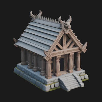 Viking Stave Hall Temple Design 3 3D Print Model