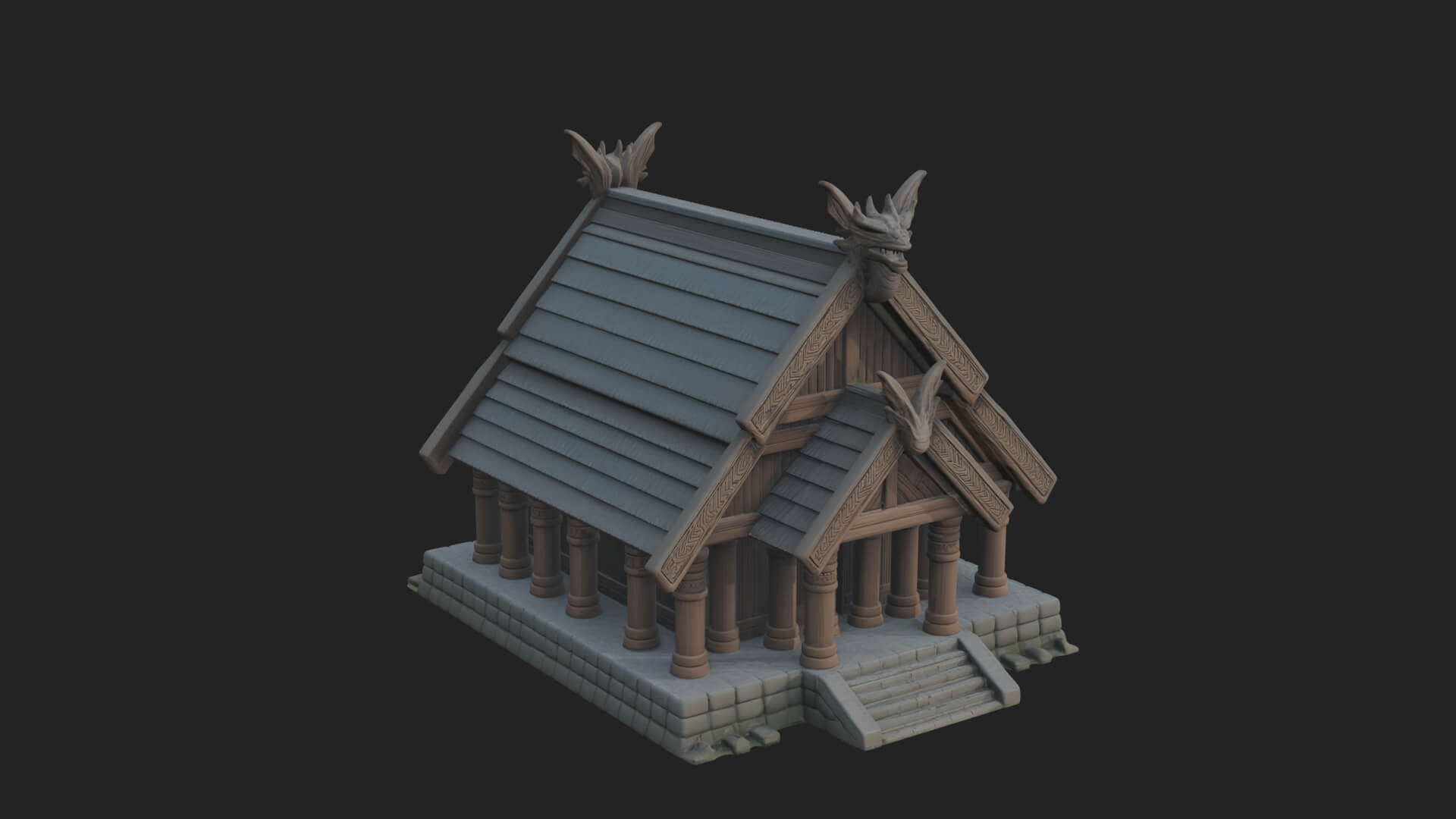 Viking Stave Hall Temple Design 4 3D Print Model 3D Model