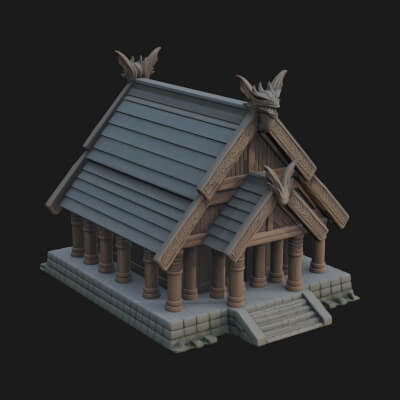 Viking Stave Hall Temple Design 4 3D Print Model