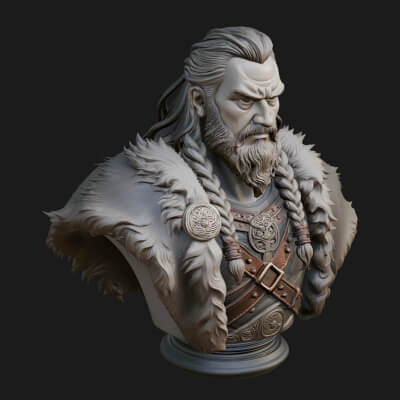 Viking Warrior Bust Statue Design 6 3D Print Model