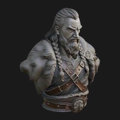 Viking Warrior Bust Statue Design 7 3D Print Model