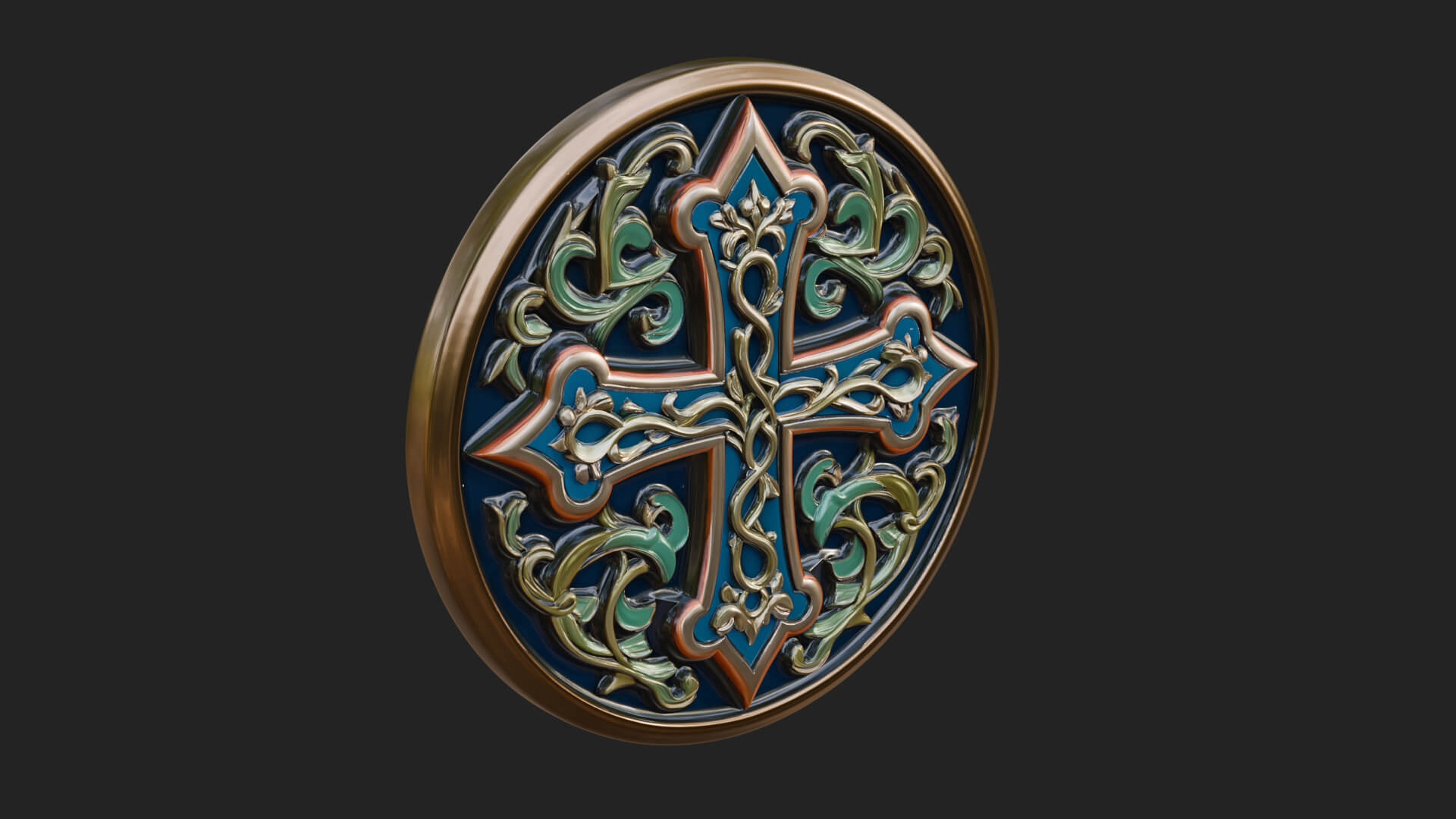Vine Carved Cross Oval Plaque Design 1 3D Print Model 3D Model