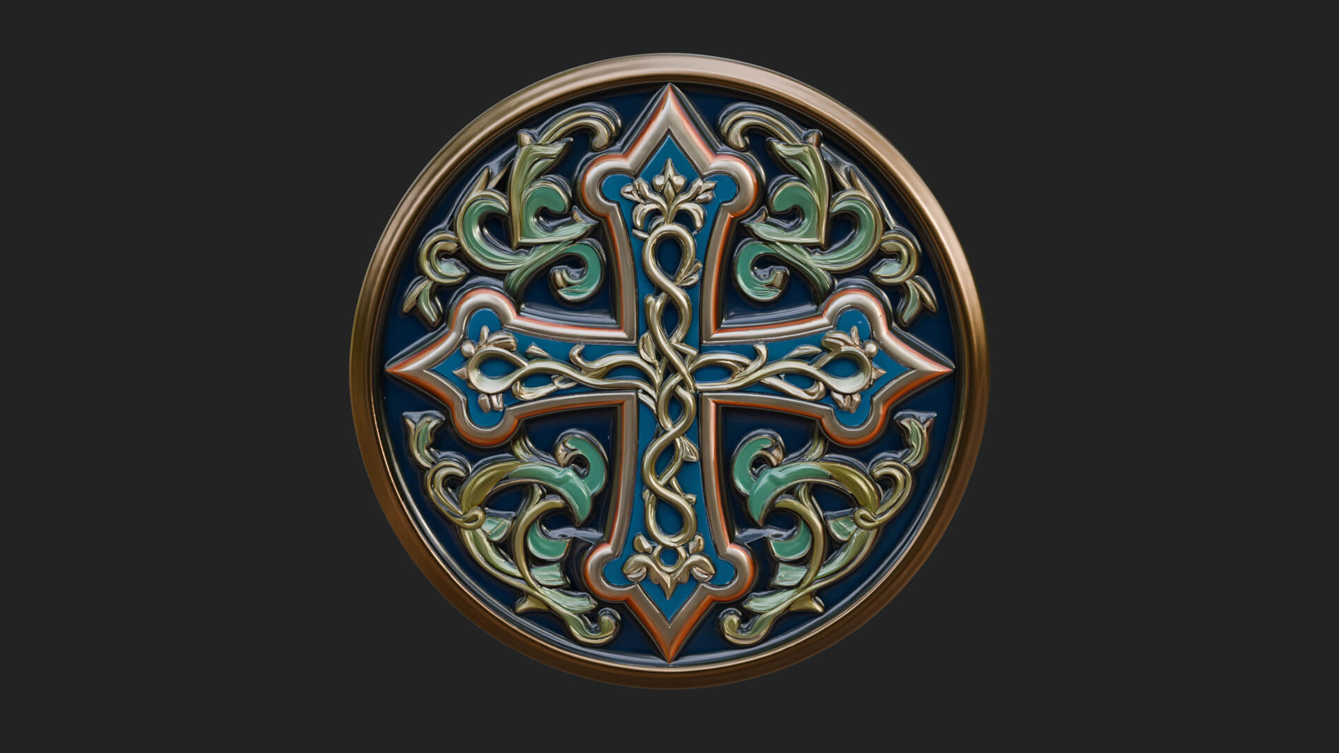 Vine Carved Cross Oval Plaque Design 1 3D Print Model 3D Model