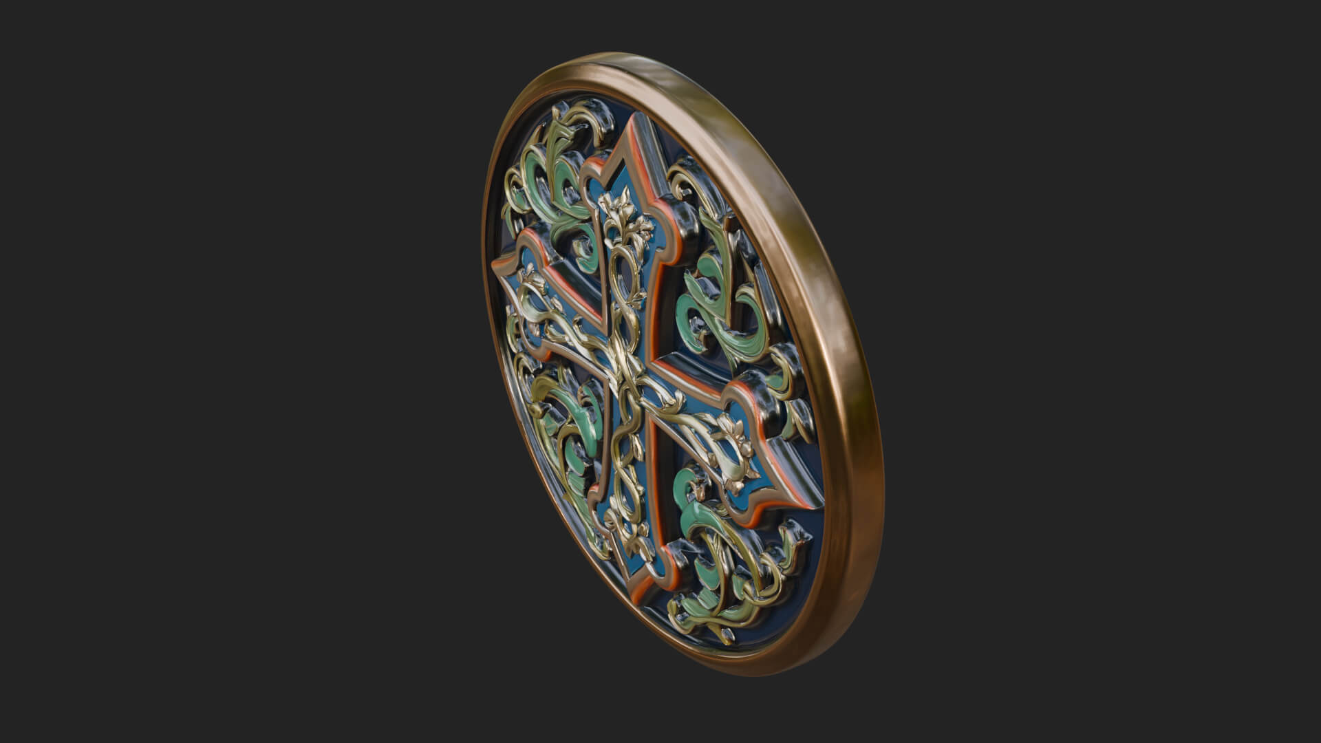 Vine Carved Cross Oval Plaque Design 1 3D Print Model 3D Model