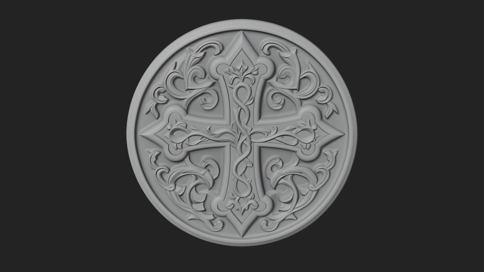 Vine Carved Cross Oval Plaque Design 1 3D Print Model 3D Model