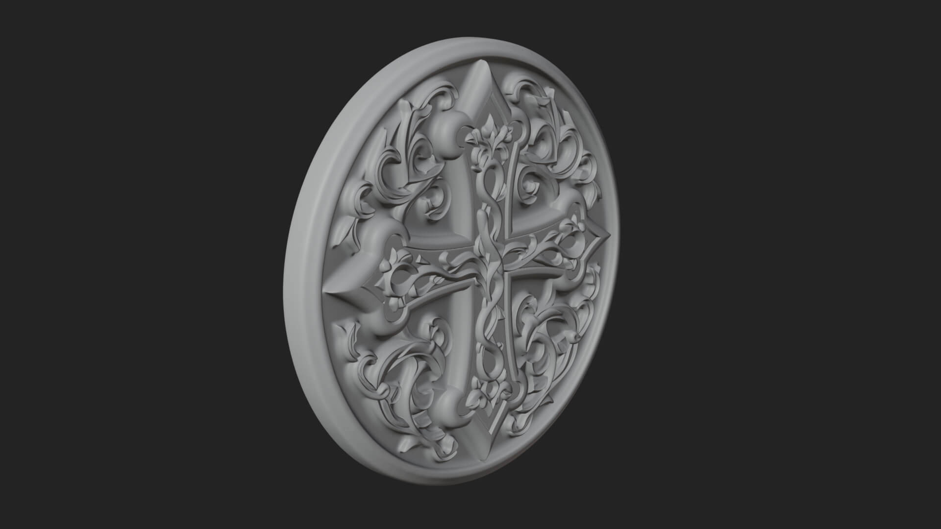 Vine Carved Cross Oval Plaque Design 1 3D Print Model 3D Model