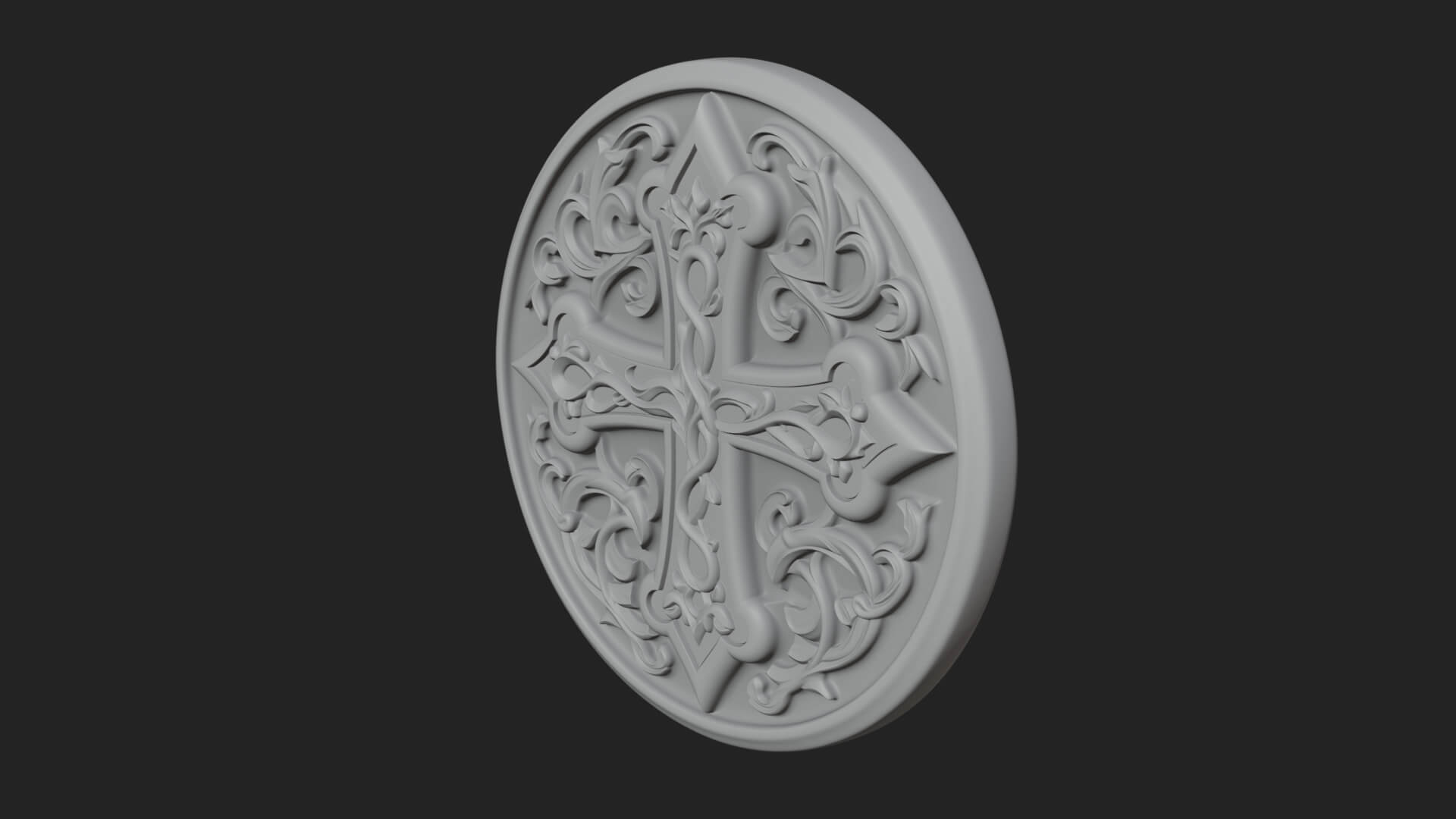 Vine Carved Cross Oval Plaque Design 1 3D Print Model 3D Model