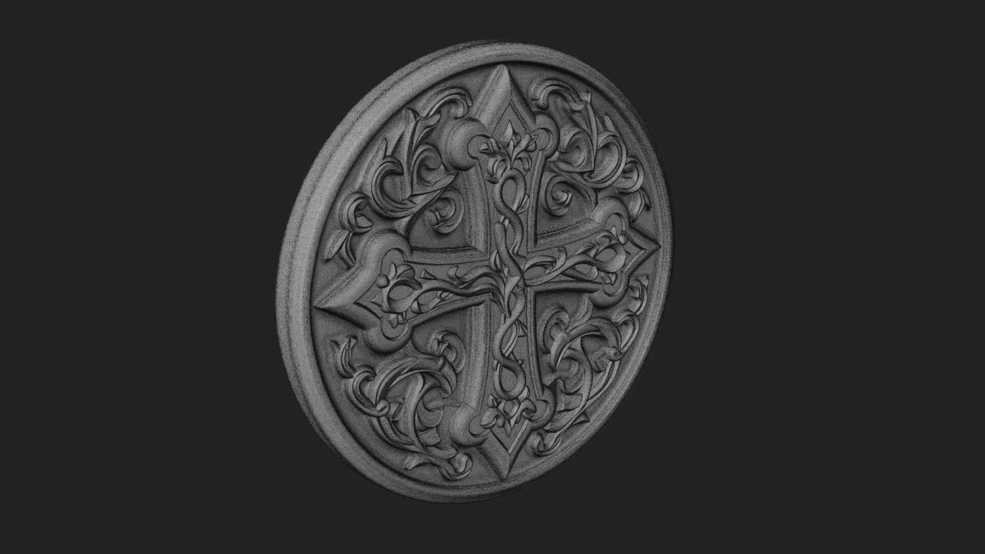 Vine Carved Cross Oval Plaque Design 1 3D Print Model 3D Model