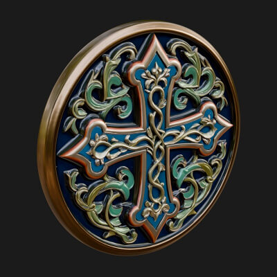 Vine Carved Cross Oval Plaque Design 1 3D Print Model