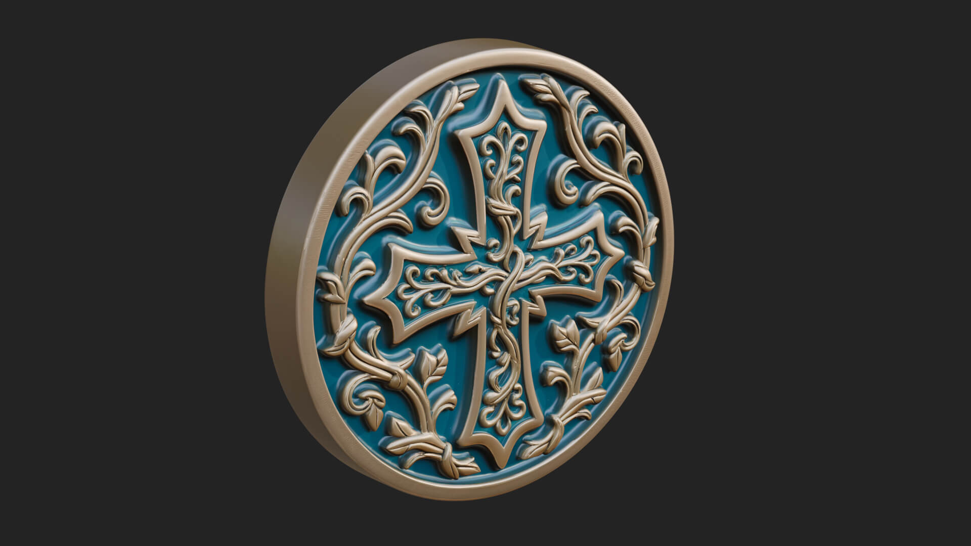 Vine Carved Cross Oval Plaque Design 2 3D Print Model 3D Model