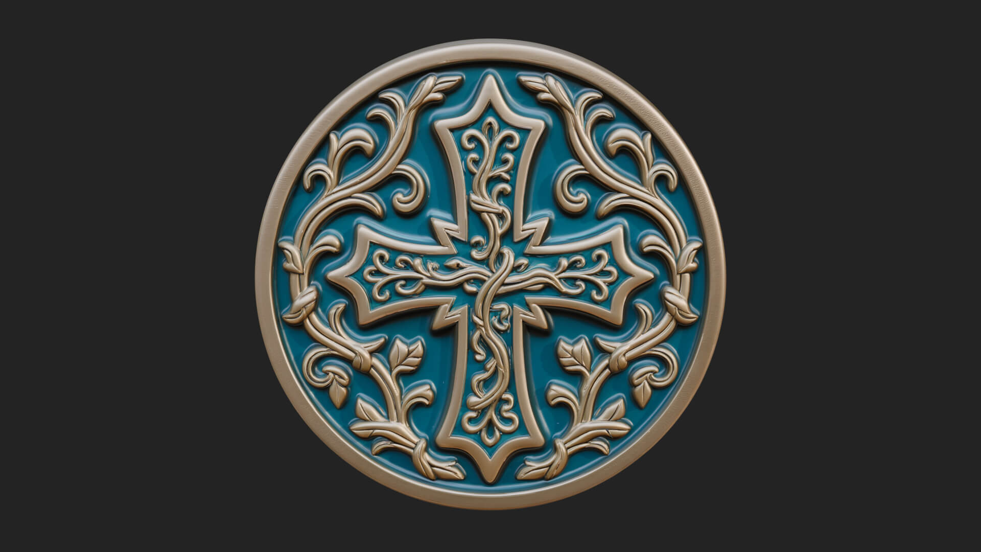 Vine Carved Cross Oval Plaque Design 2 3D Print Model 3D Model