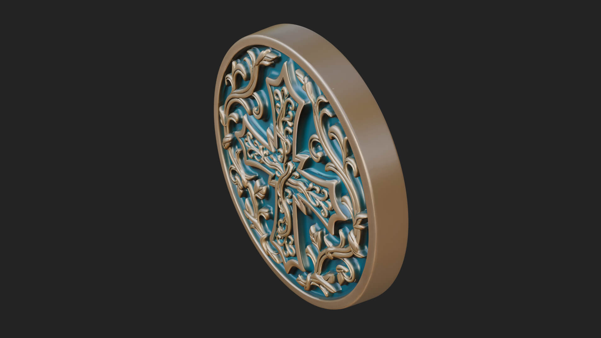 Vine Carved Cross Oval Plaque Design 2 3D Print Model 3D Model