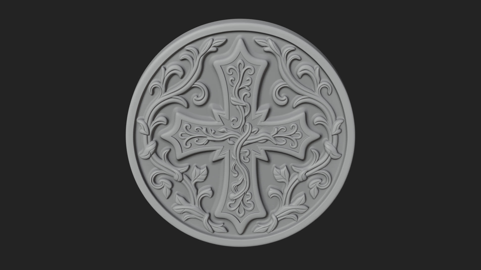 Vine Carved Cross Oval Plaque Design 2 3D Print Model 3D Model