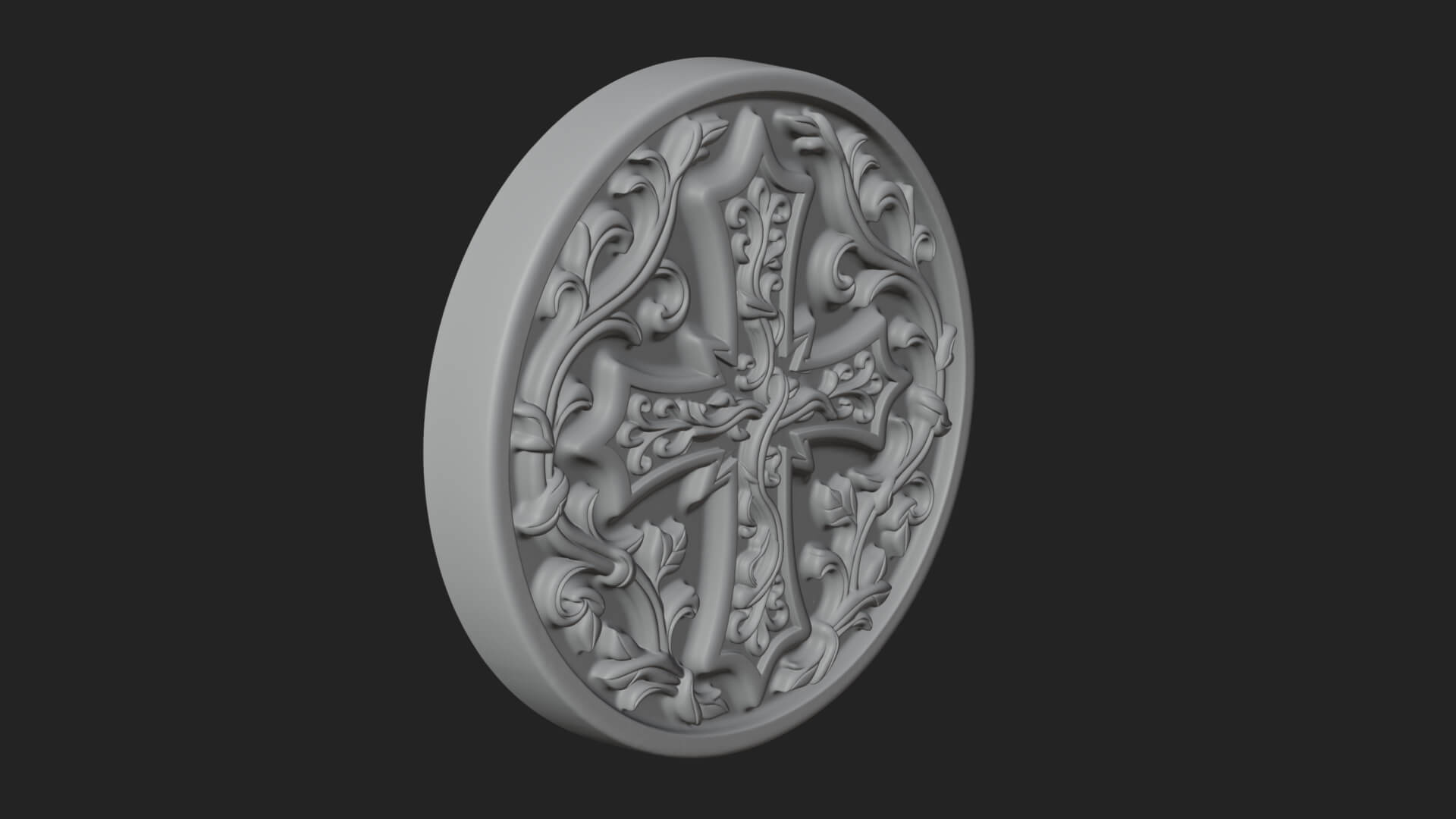 Vine Carved Cross Oval Plaque Design 2 3D Print Model 3D Model