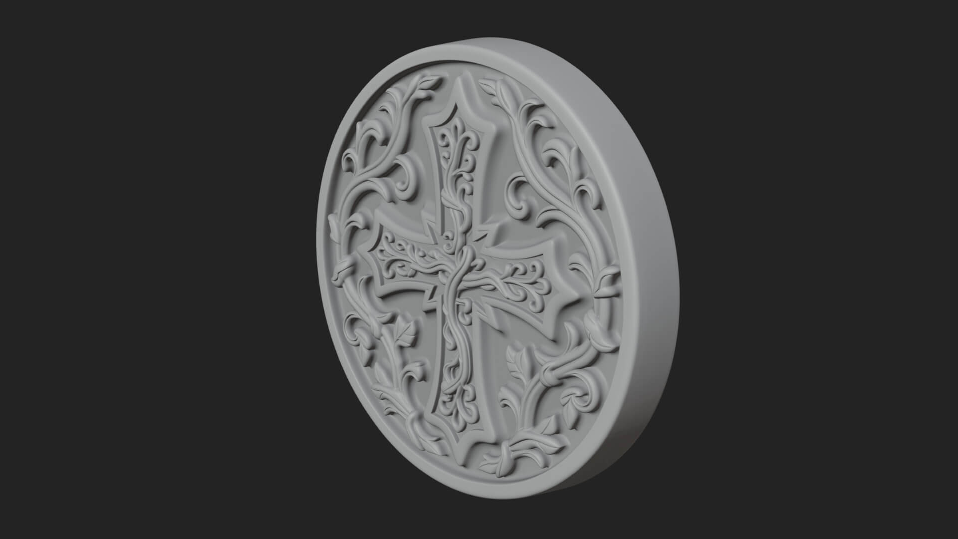 Vine Carved Cross Oval Plaque Design 2 3D Print Model 3D Model