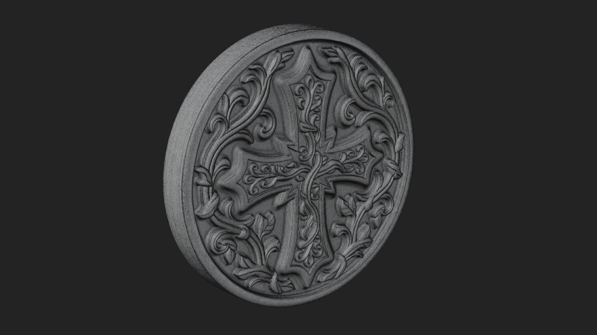 Vine Carved Cross Oval Plaque Design 2 3D Print Model 3D Model