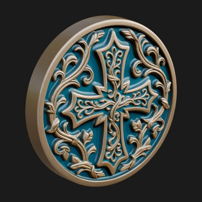 Vine Carved Cross Oval Plaque Design 2 3D Print Model