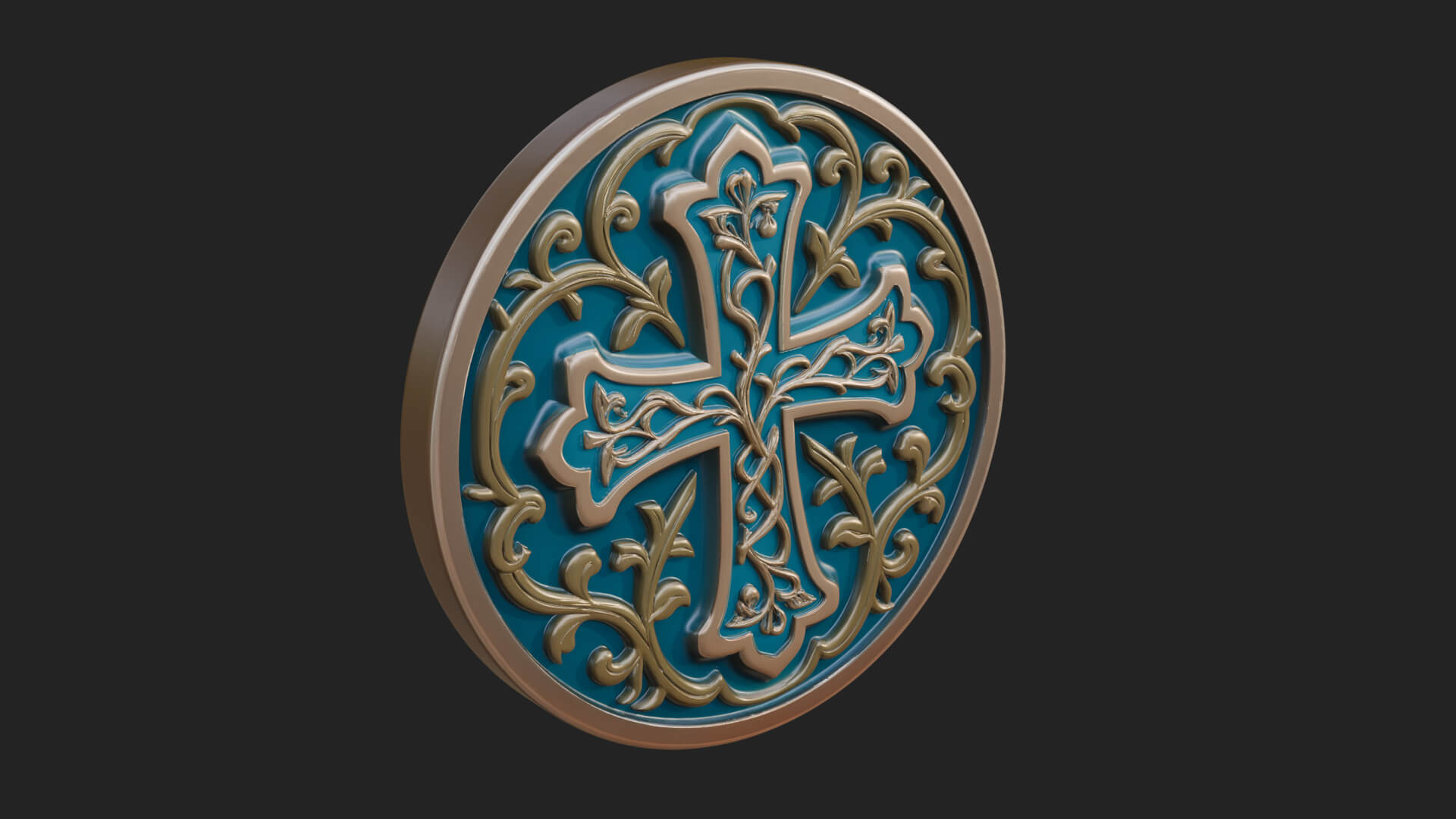 Vine Carved Cross Oval Plaque Design 3 3D Print Model 3D Model