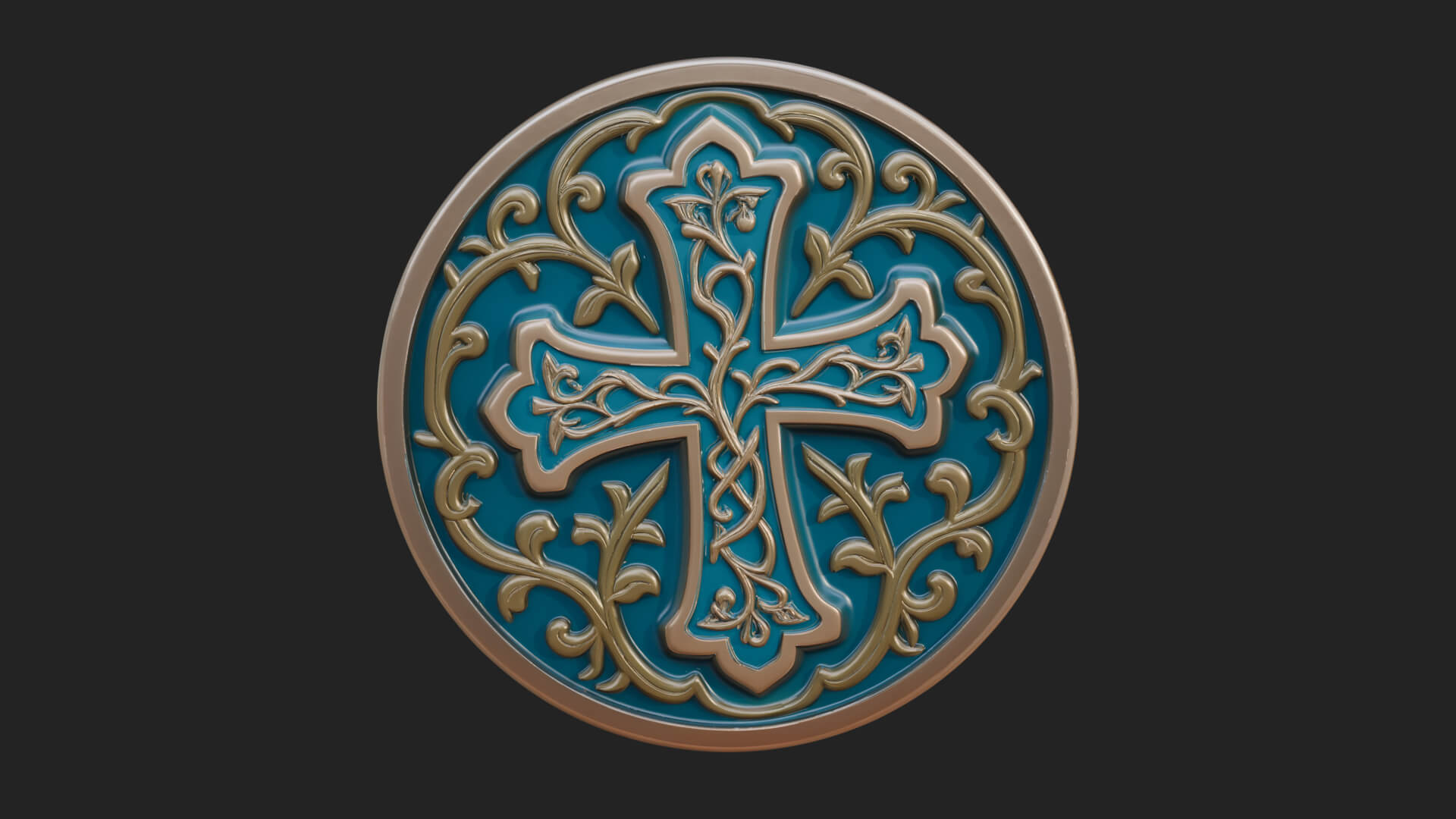 Vine Carved Cross Oval Plaque Design 3 3D Print Model 3D Model