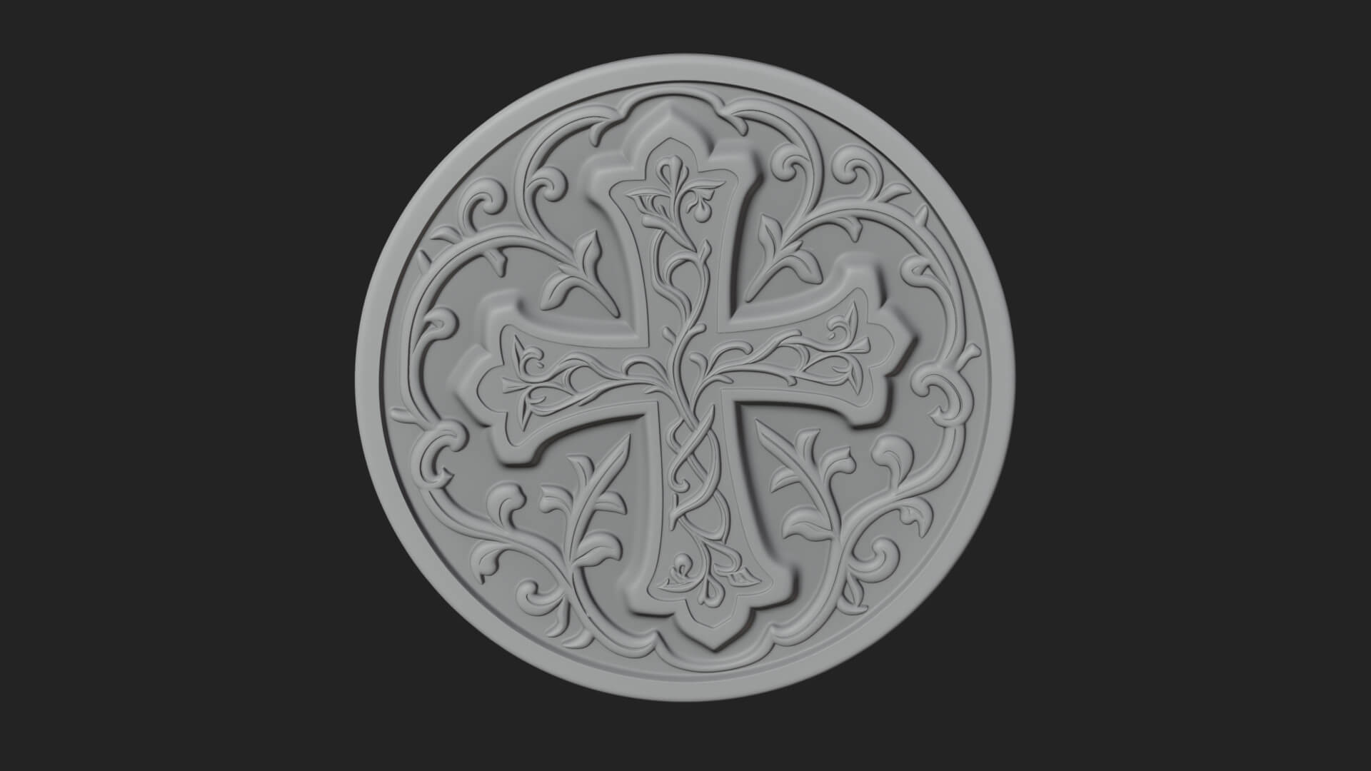Vine Carved Cross Oval Plaque Design 3 3D Print Model 3D Model