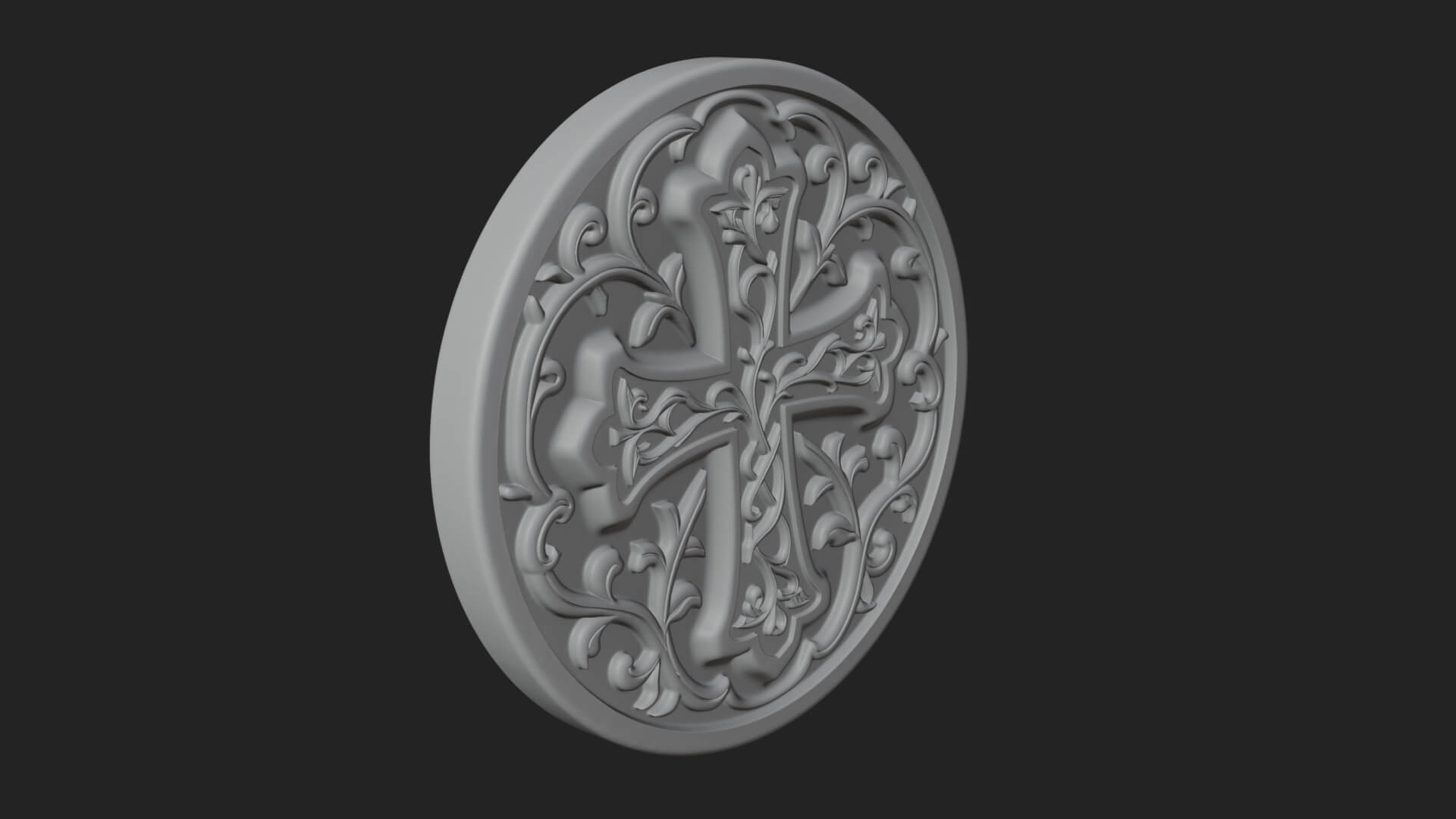 Vine Carved Cross Oval Plaque Design 3 3D Print Model 3D Model