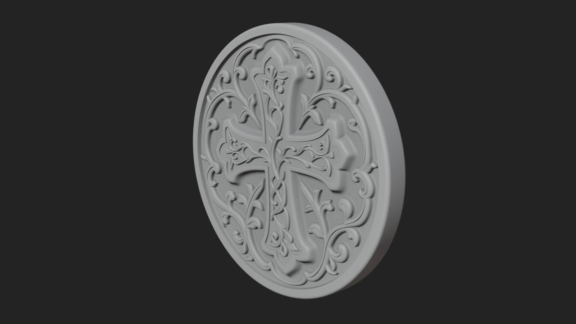 Vine Carved Cross Oval Plaque Design 3 3D Print Model 3D Model