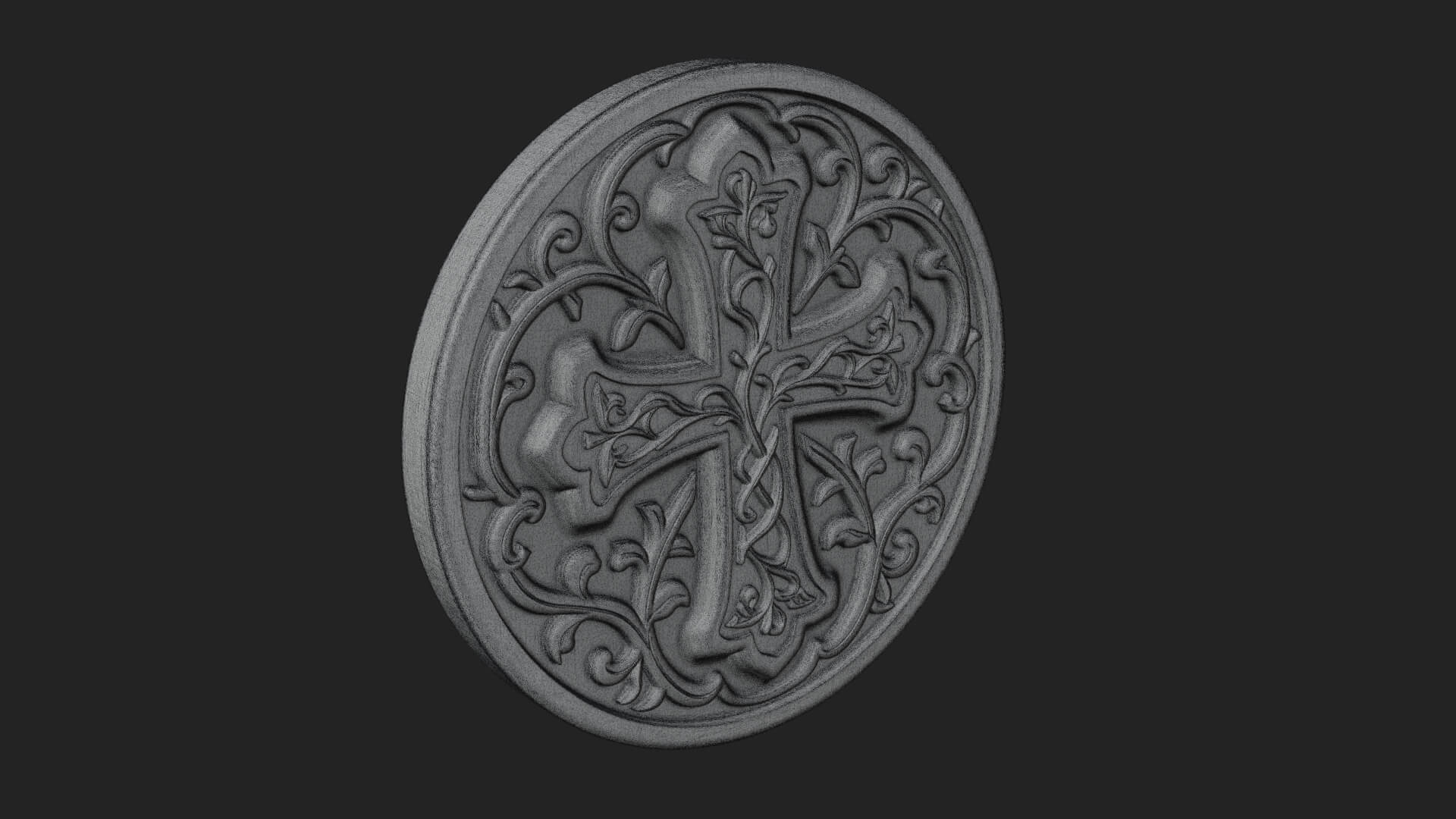 Vine Carved Cross Oval Plaque Design 3 3D Print Model 3D Model