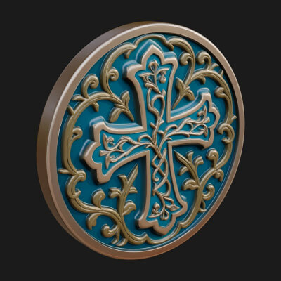 Vine Carved Cross Oval Plaque Design 3 3D Print Model