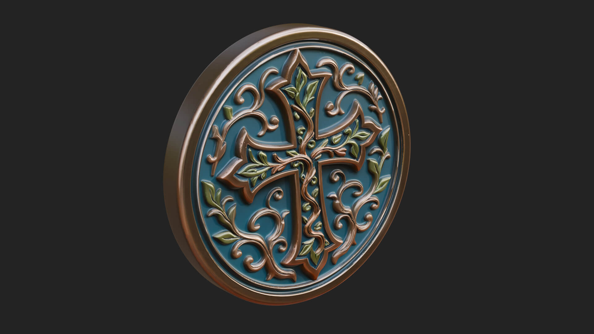 Vine Carved Cross Oval Plaque Design 4 3D Print Model 3D Model