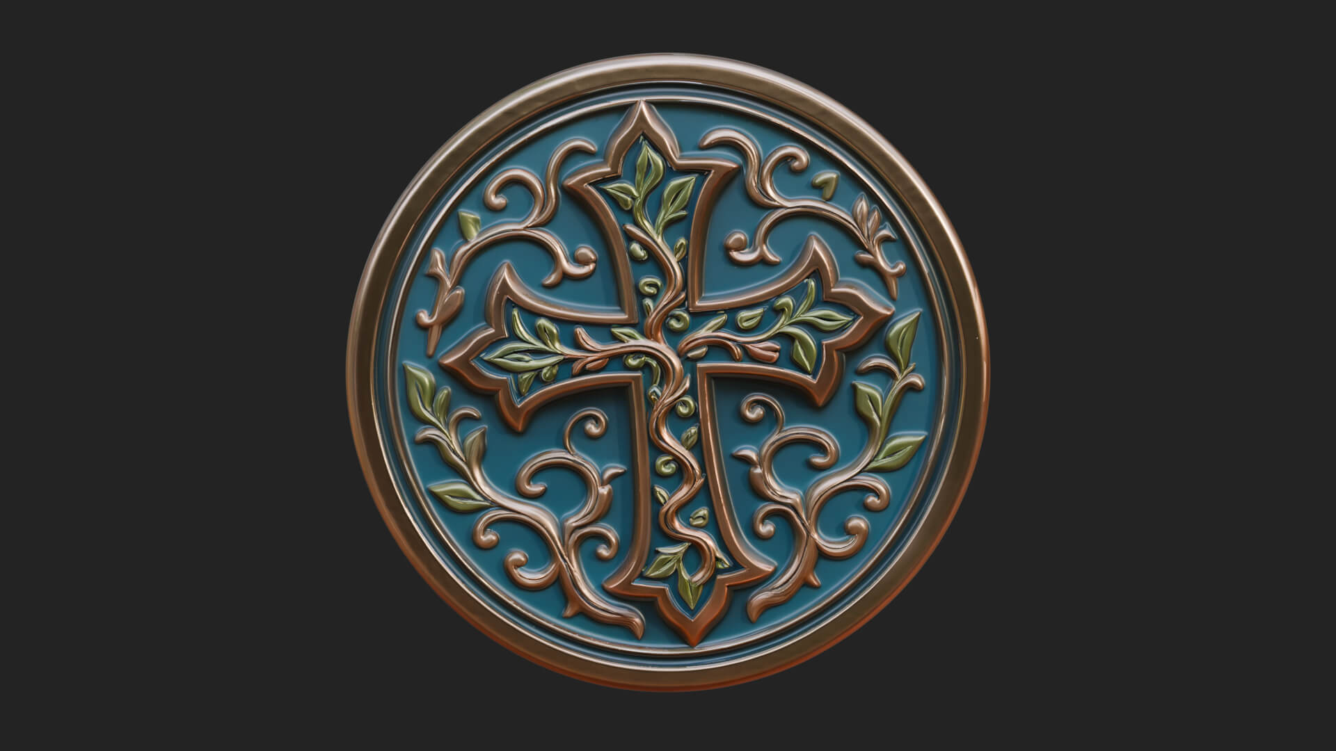 Vine Carved Cross Oval Plaque Design 4 3D Print Model 3D Model