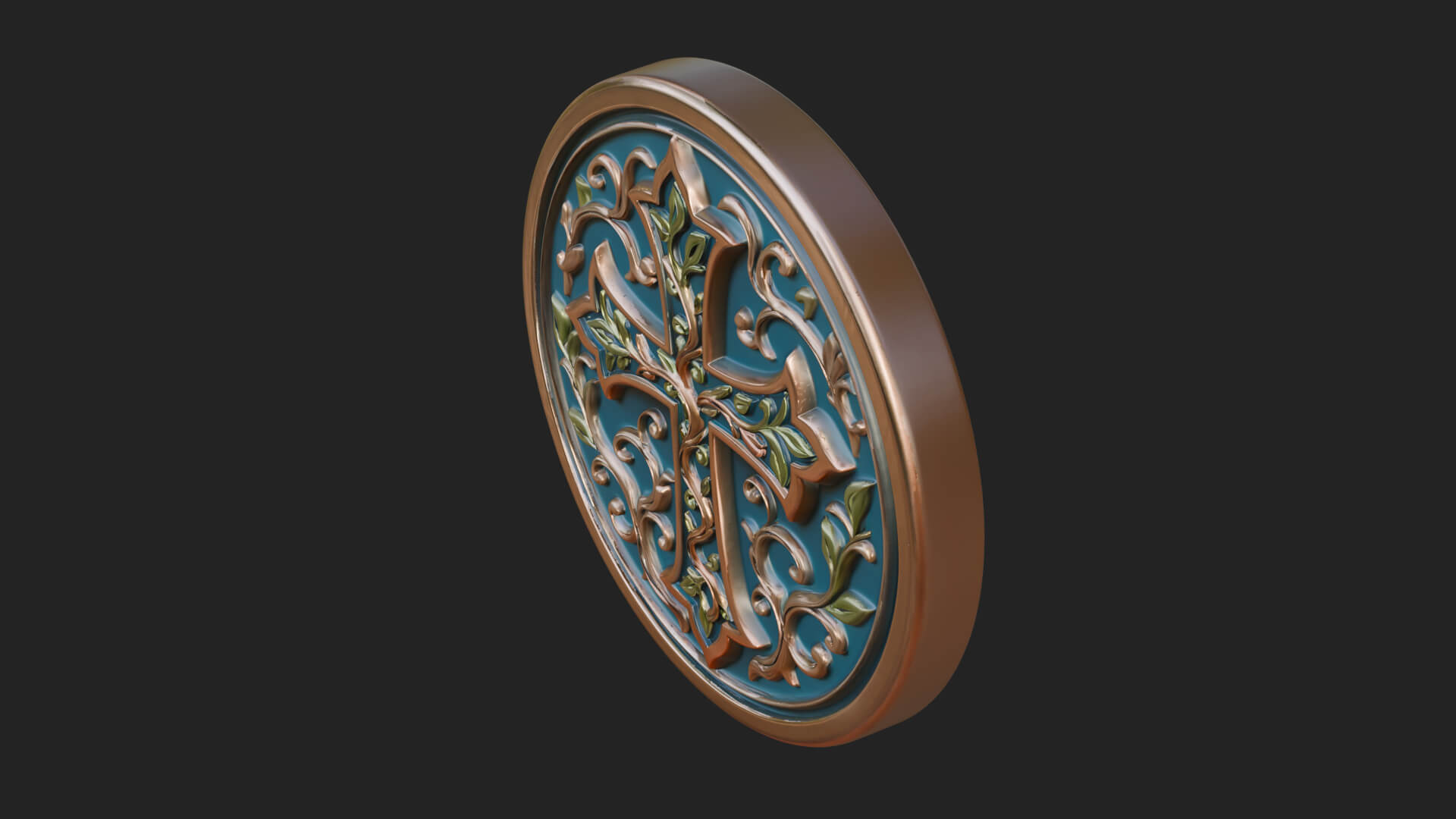 Vine Carved Cross Oval Plaque Design 4 3D Print Model 3D Model