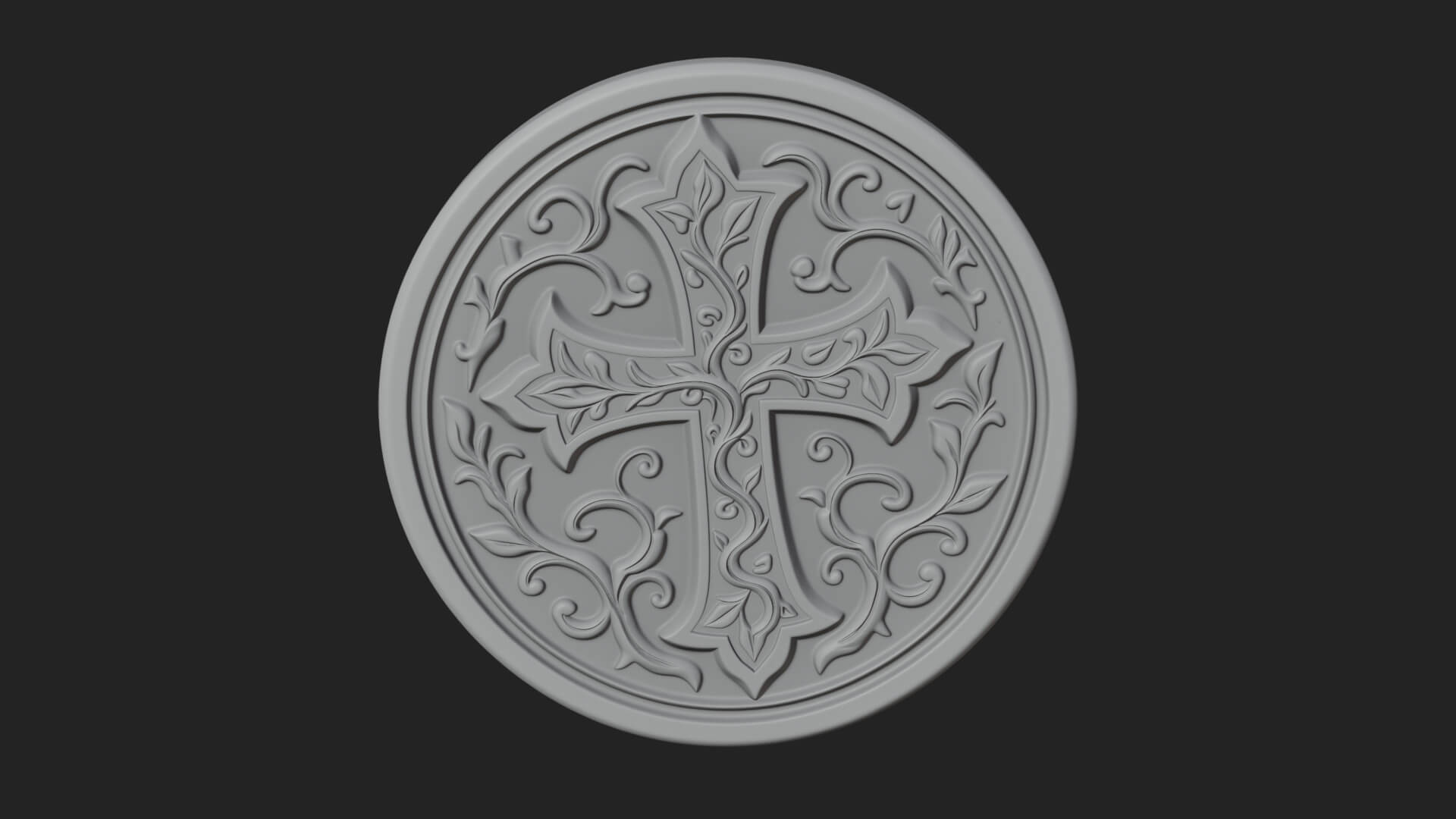 Vine Carved Cross Oval Plaque Design 4 3D Print Model 3D Model