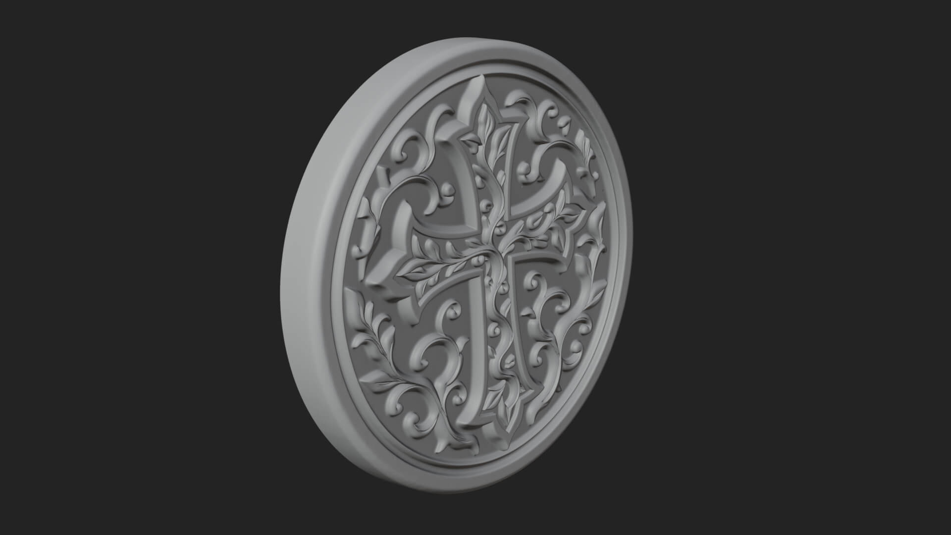 Vine Carved Cross Oval Plaque Design 4 3D Print Model 3D Model