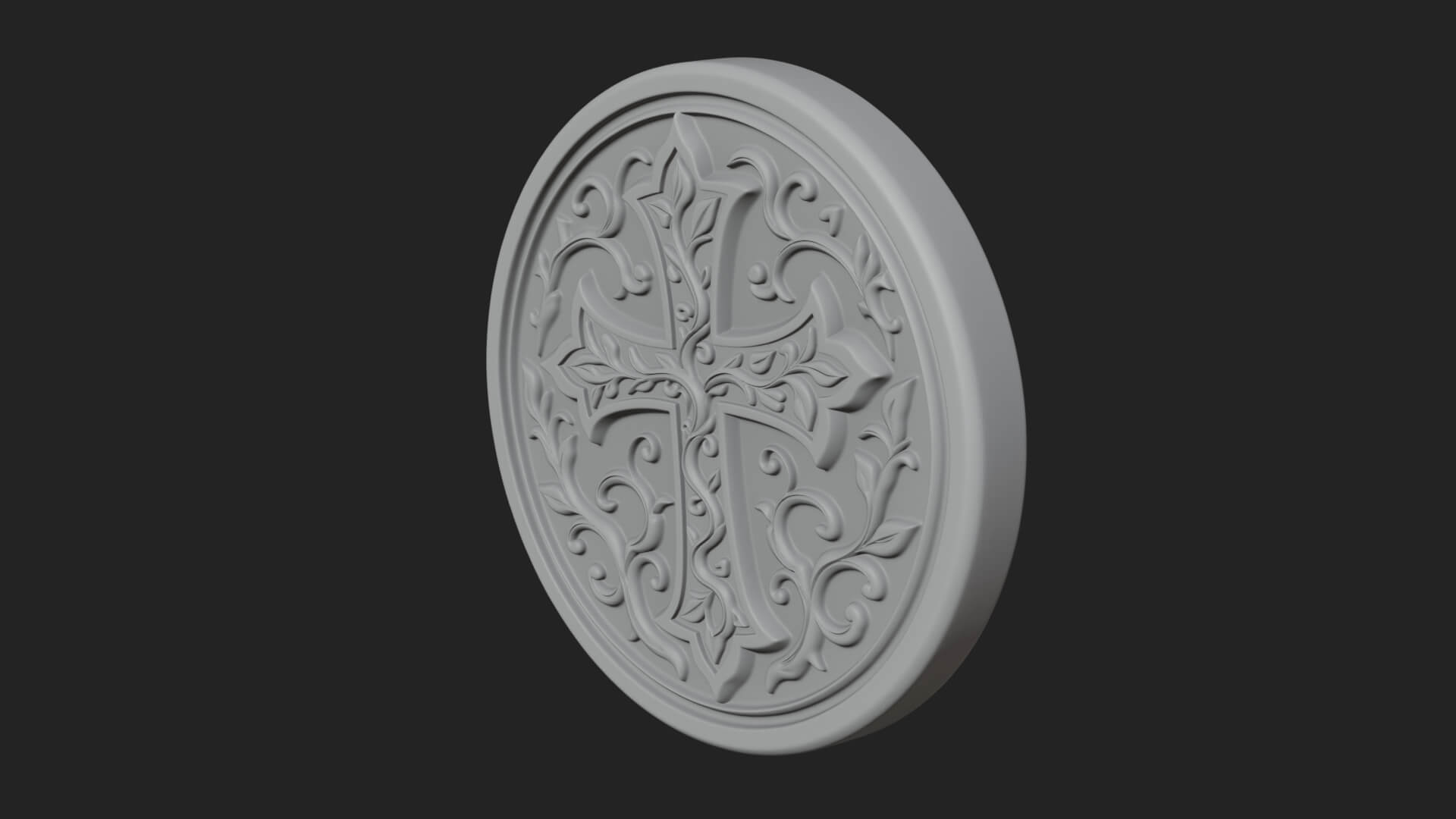 Vine Carved Cross Oval Plaque Design 4 3D Print Model 3D Model