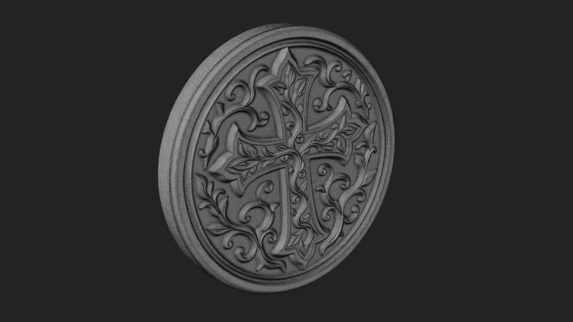 Vine Carved Cross Oval Plaque Design 4 3D Print Model 3D Model
