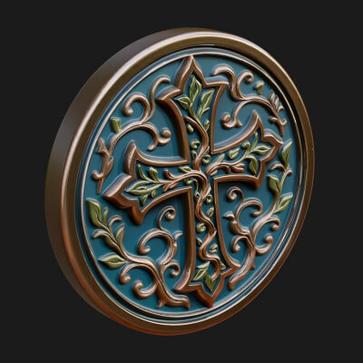 Vine Carved Cross Oval Plaque Design 4 3D Print Model