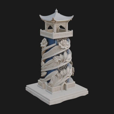 Vine Spiral Pillar Tower Design 3 3D Print Model