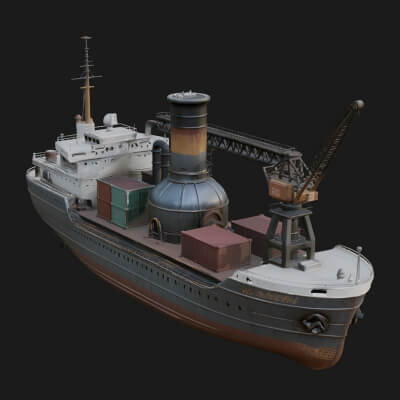 Vintage Cargo Steamer Model Design 1 3D Print Model