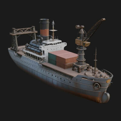Vintage Cargo Steamer Model Design 2 3D Print Model