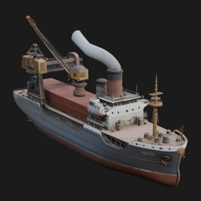 Vintage Cargo Steamer Model Design 3 3D Print Model