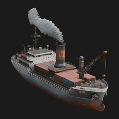 Vintage Cargo Steamer Model Design 4 3D Print Model