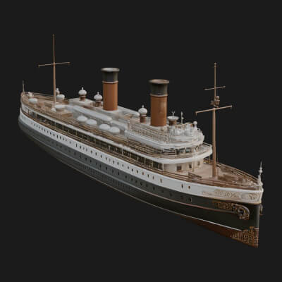 Vintage Cargo Steamer Model Design 6 3D Print Model