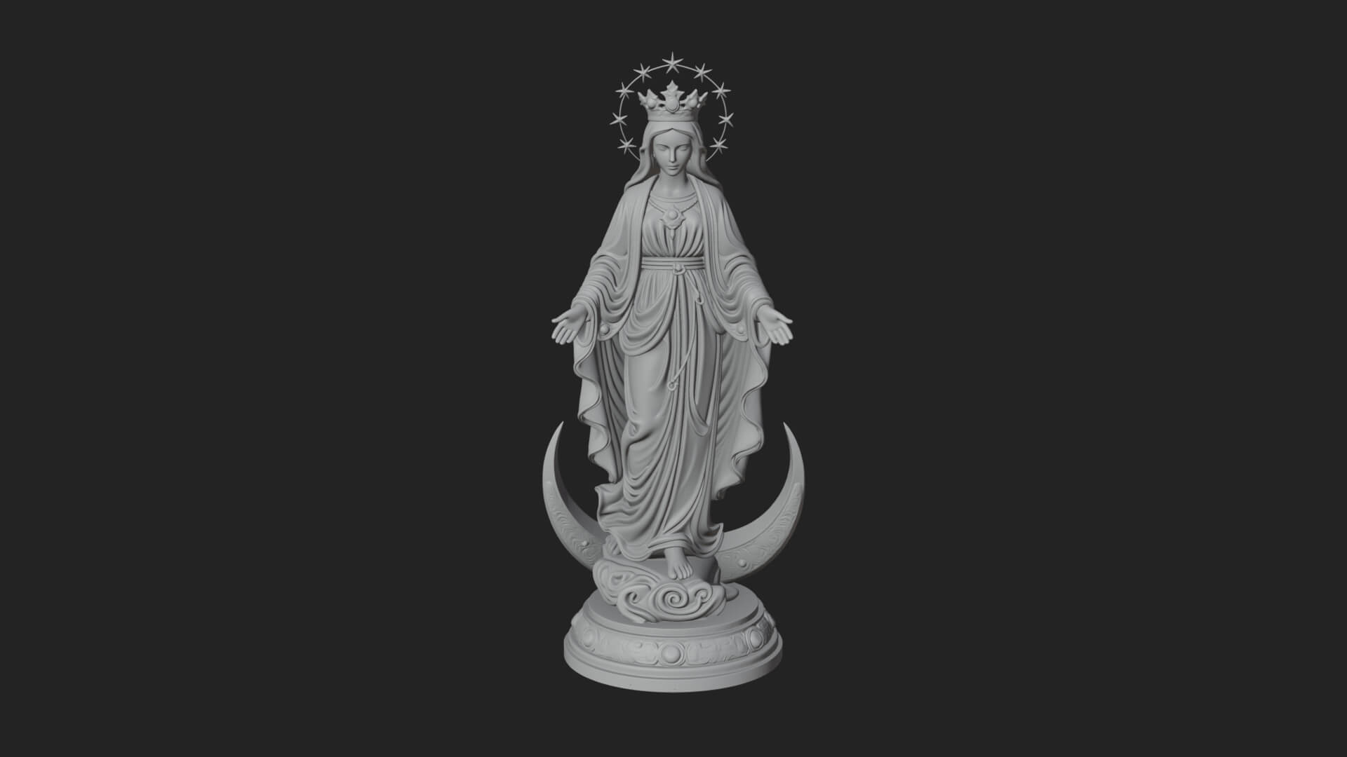 Virgin Mary on Crescent Statue Design 1 3D Print Model 3D Model