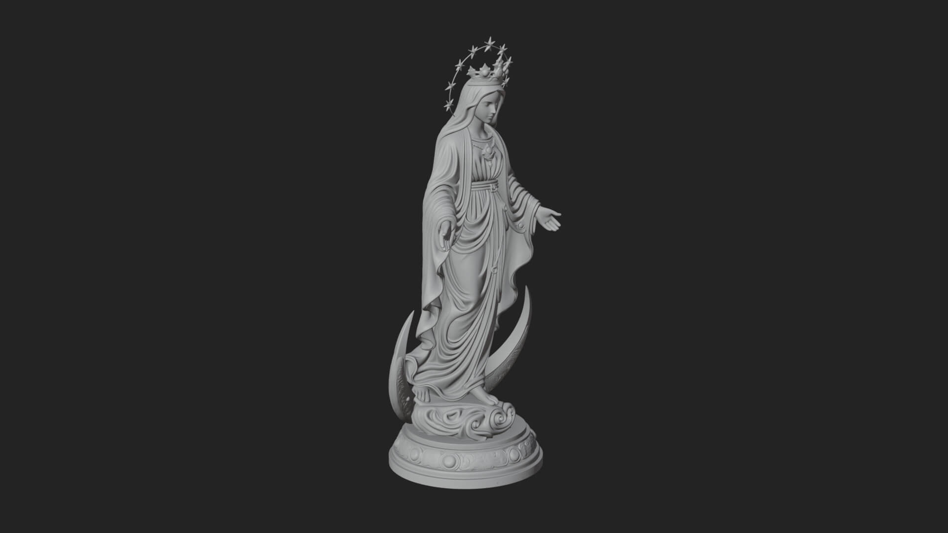 Virgin Mary on Crescent Statue Design 1 3D Print Model 3D Model