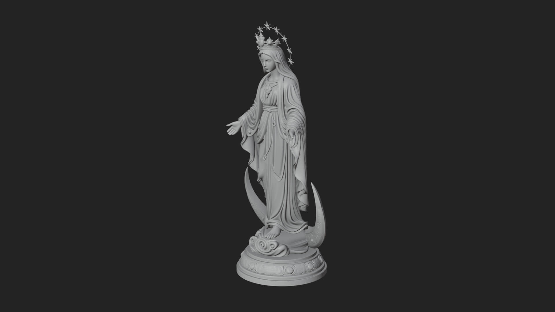 Virgin Mary on Crescent Statue Design 1 3D Print Model 3D Model