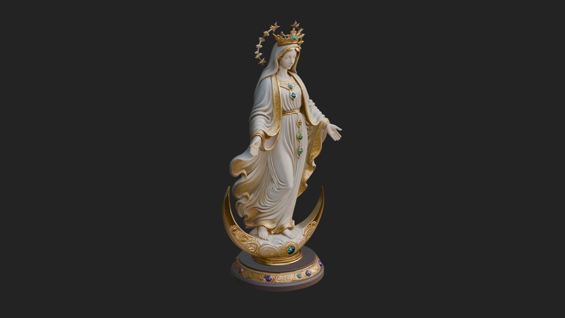 Virgin Mary on Crescent Statue Design 2 3D Print Model 3D Model