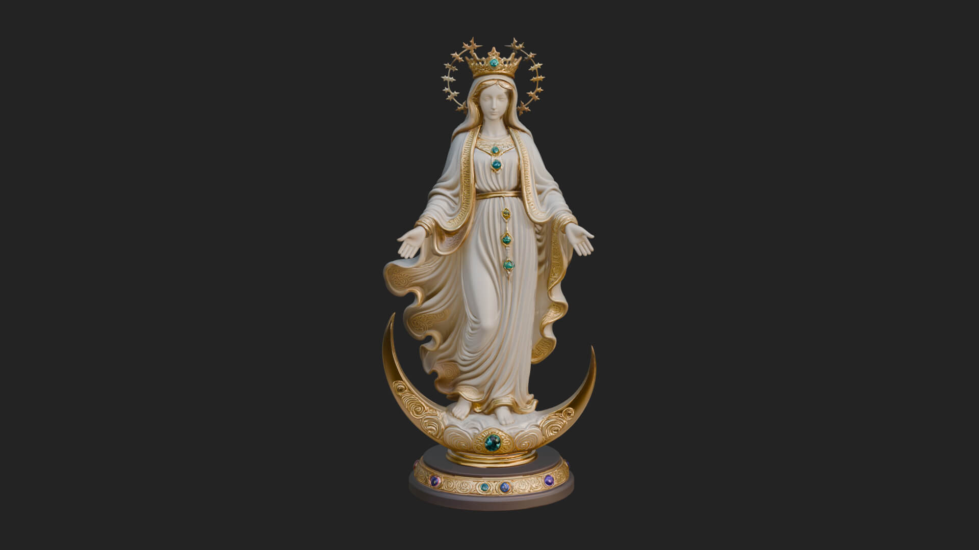 Virgin Mary on Crescent Statue Design 2 3D Print Model 3D Model