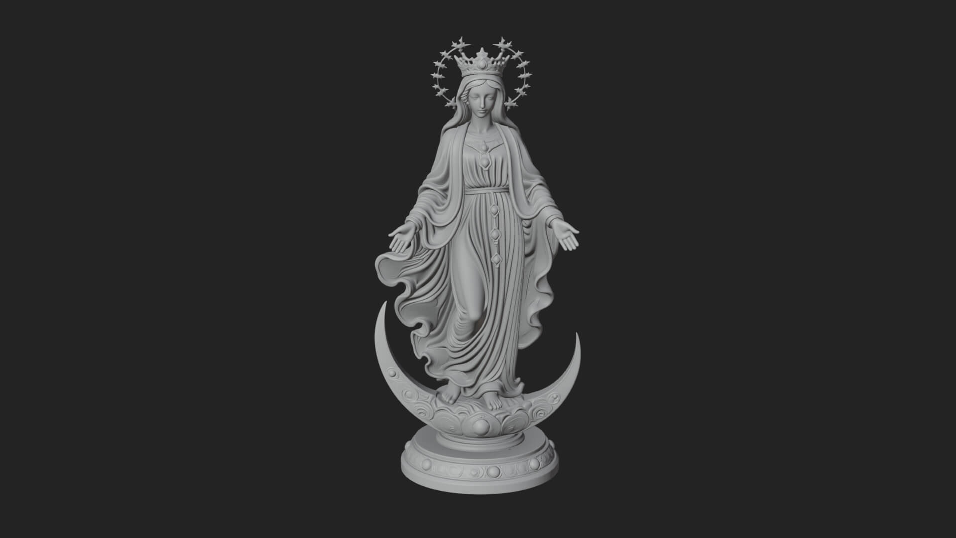 Virgin Mary on Crescent Statue Design 2 3D Print Model 3D Model