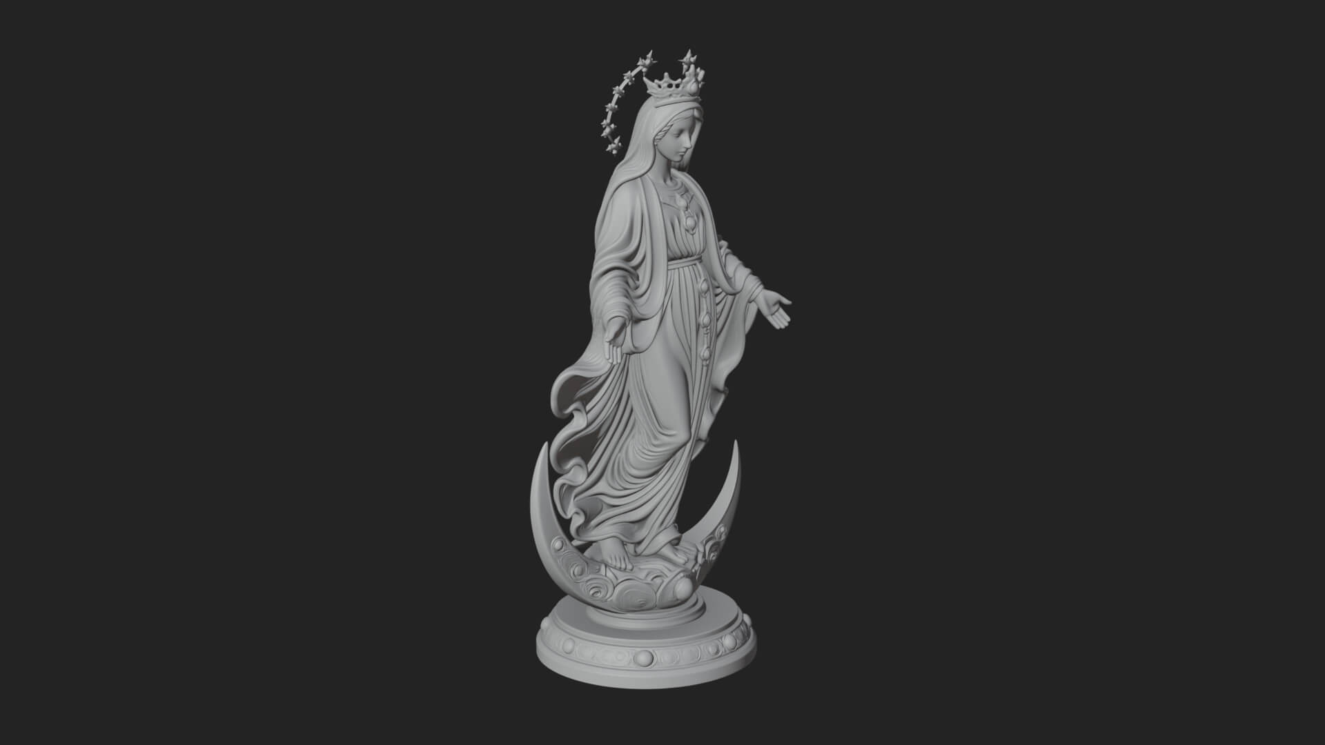 Virgin Mary on Crescent Statue Design 2 3D Print Model 3D Model