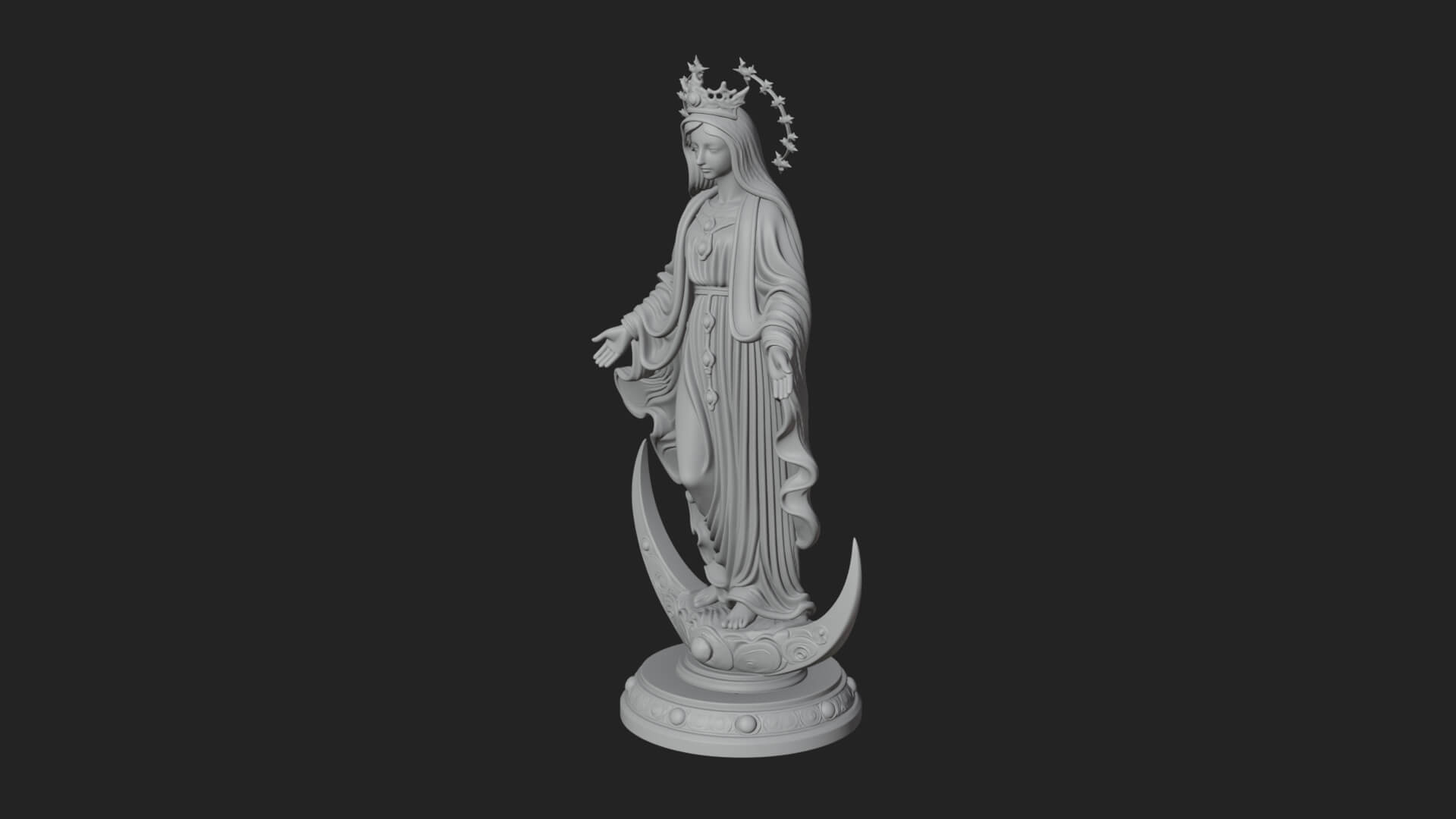 Virgin Mary on Crescent Statue Design 2 3D Print Model 3D Model